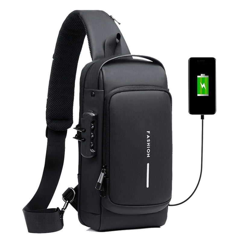 Men's Anti-Theft Crossbody Chest Bag with USB Charging Port – Secure and Stylish