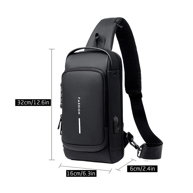 Men's Anti-Theft Crossbody Chest Bag with USB Charging Port – Secure and Stylish